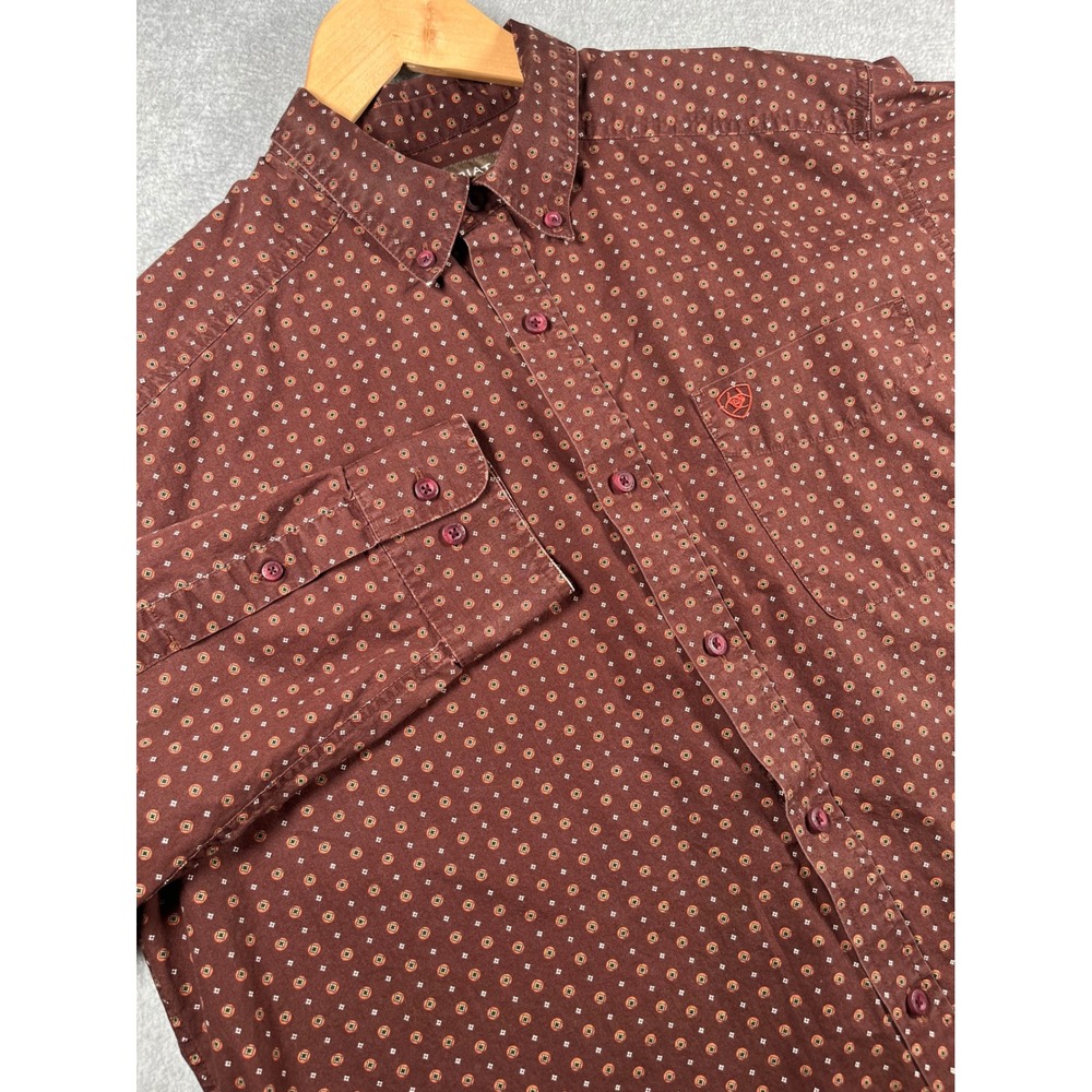 Ariat Mens Seabrook LS Shirt Mahogany Geometric Print Button Down 10052369 L